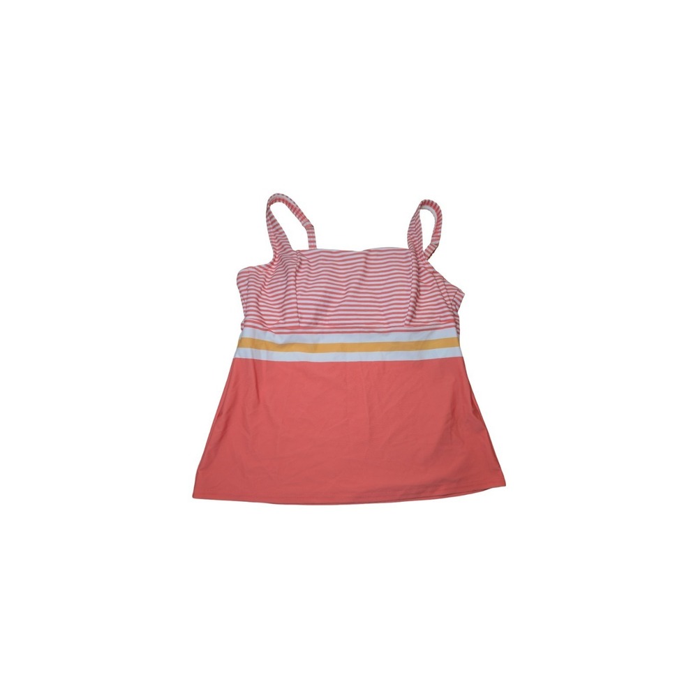 ⭐D2 Lands' End Women's Striped Square‎ Neck Tankini Top Pink/Orange/White Size 8